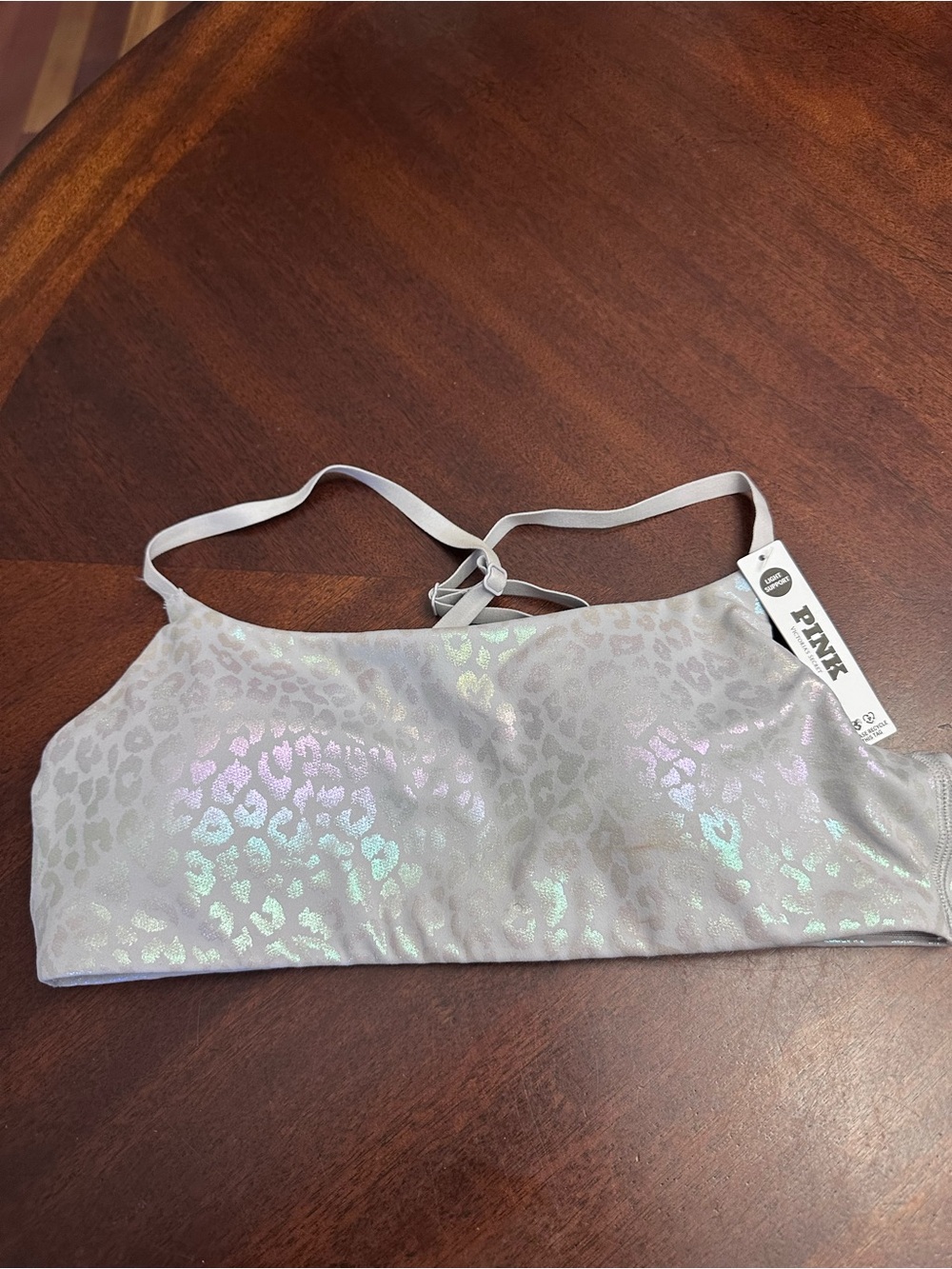 NWT Victoria's Secret PINK Iridescent Leopard Relay Square Neck Sports Bra